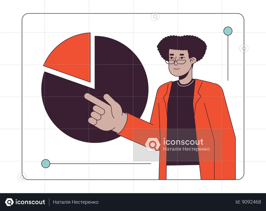 Hombre de anteojos con gráfico circular  Ilustración