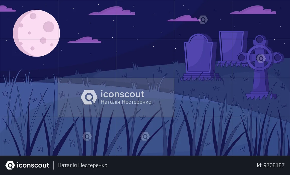 Antiguo cementerio en luna llena  Ilustración