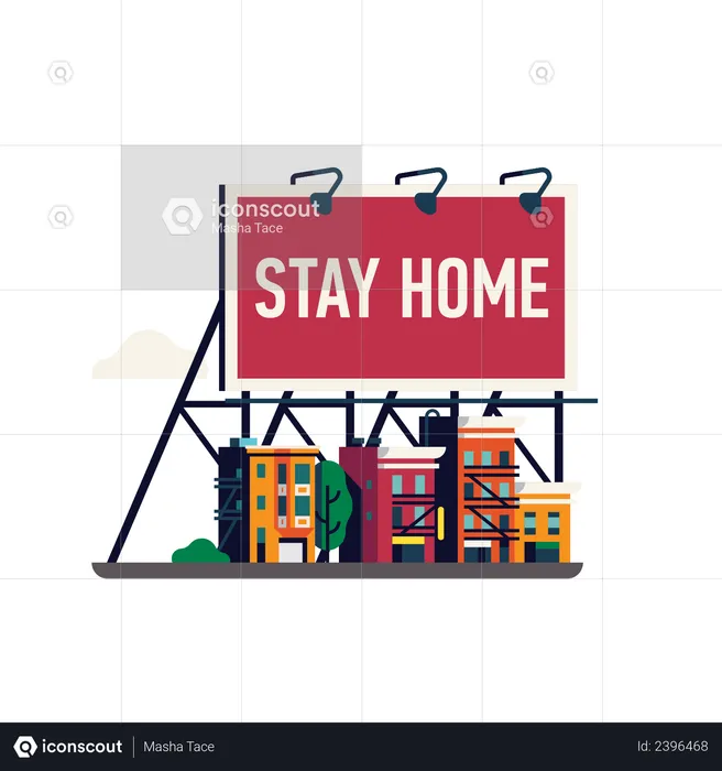 Anúncio Stay Home com enorme outdoor  Ilustração