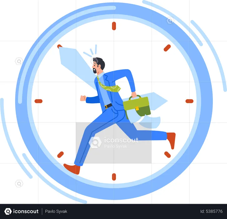 Anxious Businessman Running Fast in Alarm Clock  Illustration