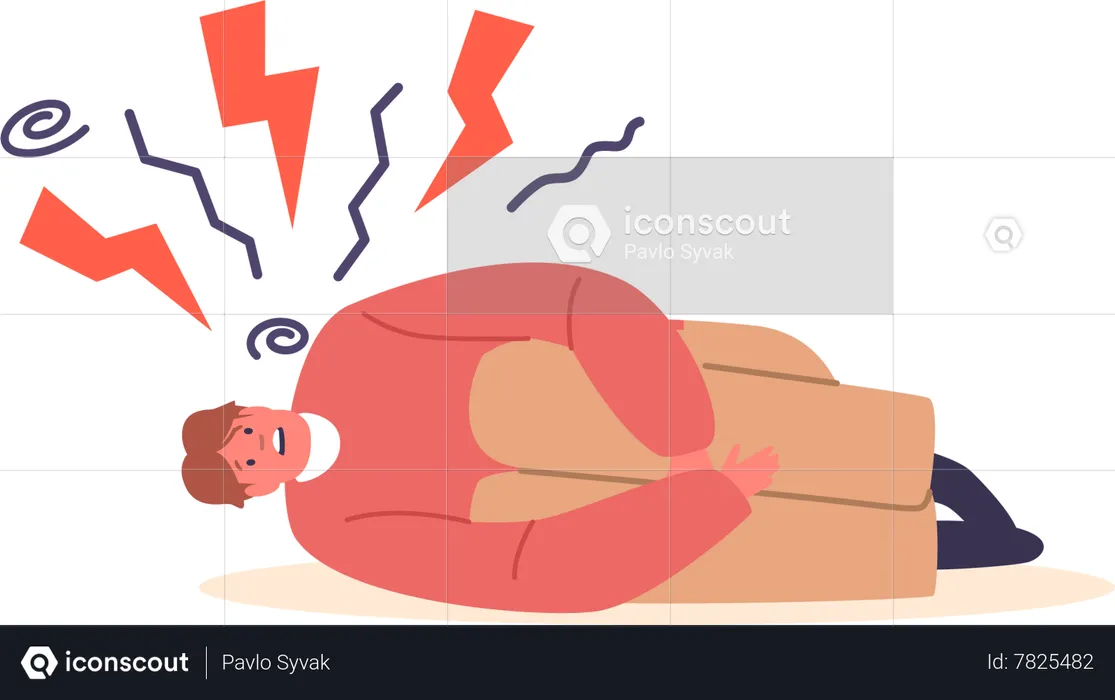 Anxious Man curls in the fetal position  Illustration