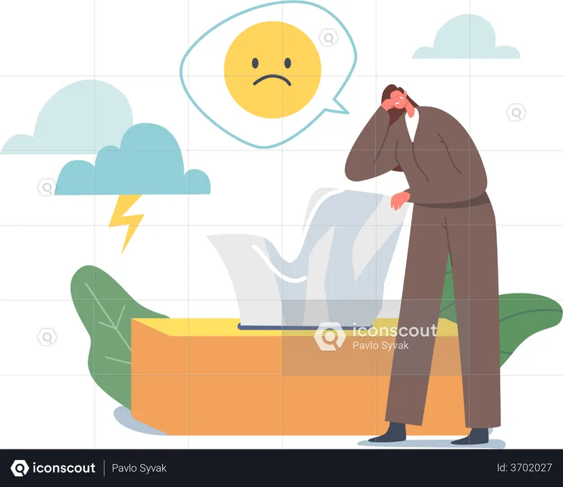 Anxious Woman Suffering of Depression and Anxiety Problem  Illustration