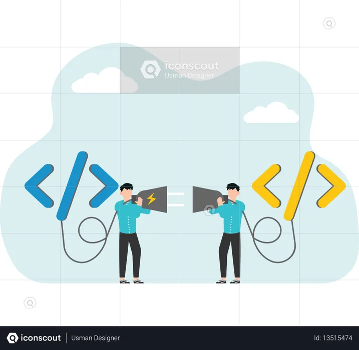 API application programming interface to connect between software or application coding to exchange information for website or software development programmer connect socket between coding program  Illustration