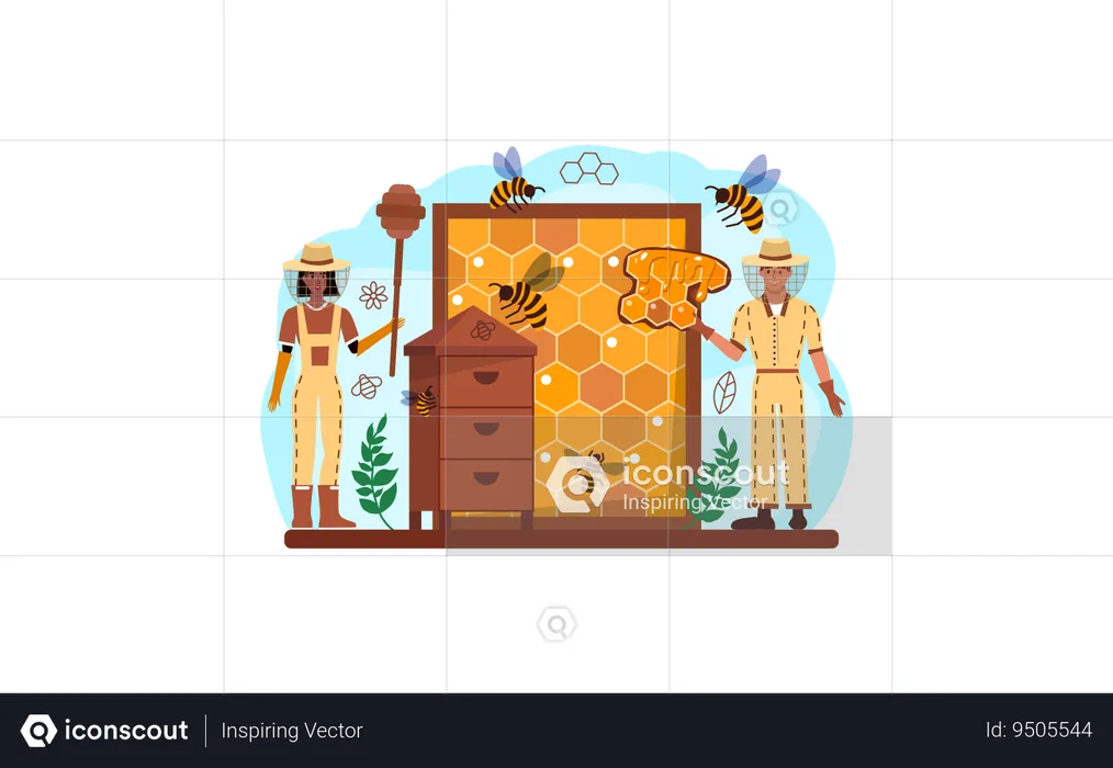 Apiculturist protecting beehive  Illustration