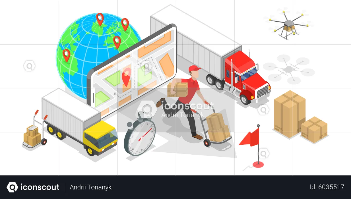 Aplicación de logística inteligente para seguimiento de entregas  Ilustración