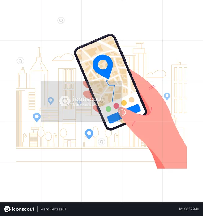 Navegación GPS móvil en aplicación para smartphone  Ilustración