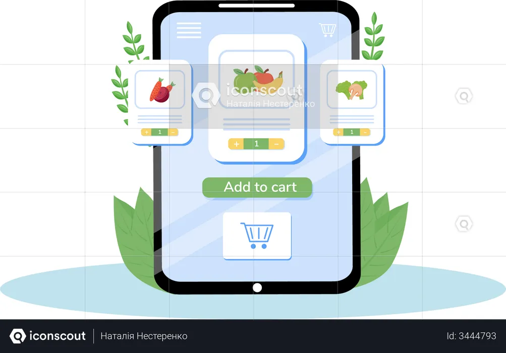 Aplicación móvil de comestibles en línea  Ilustración