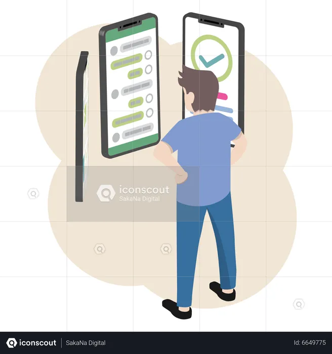Homem assistindo aplicativo de mídia social  Ilustração