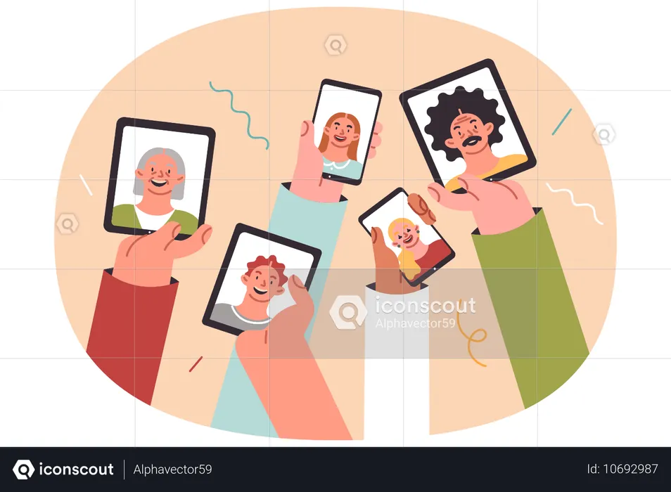 Appels vidéo aux membres de la famille  Illustration