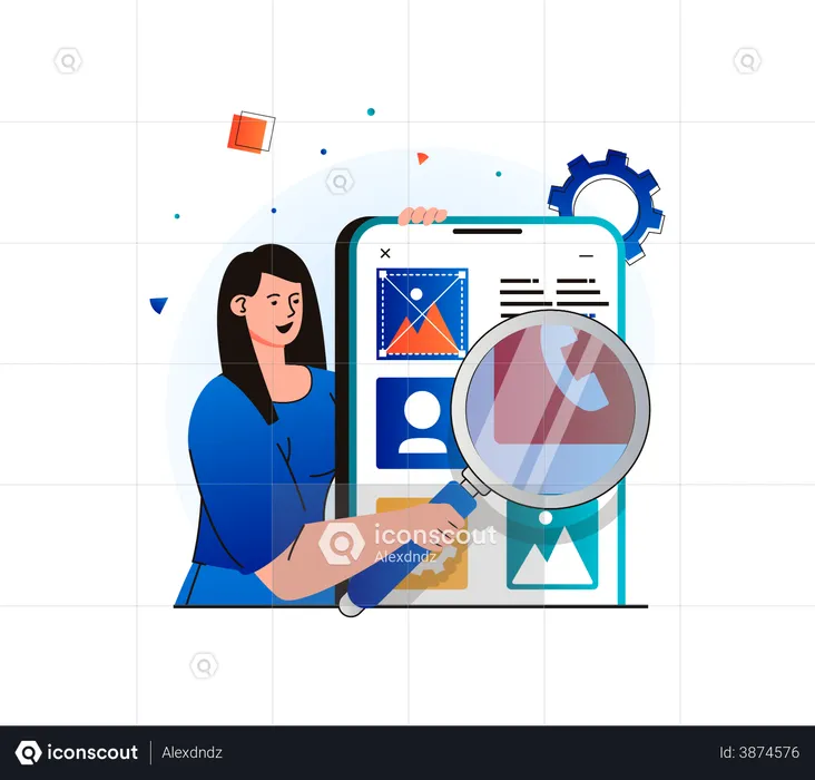 Application interface design by woman  Illustration
