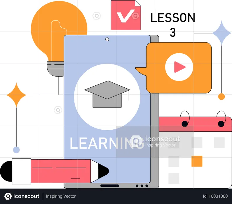 Apprentissage en ligne avec vidéo éducative  Illustration