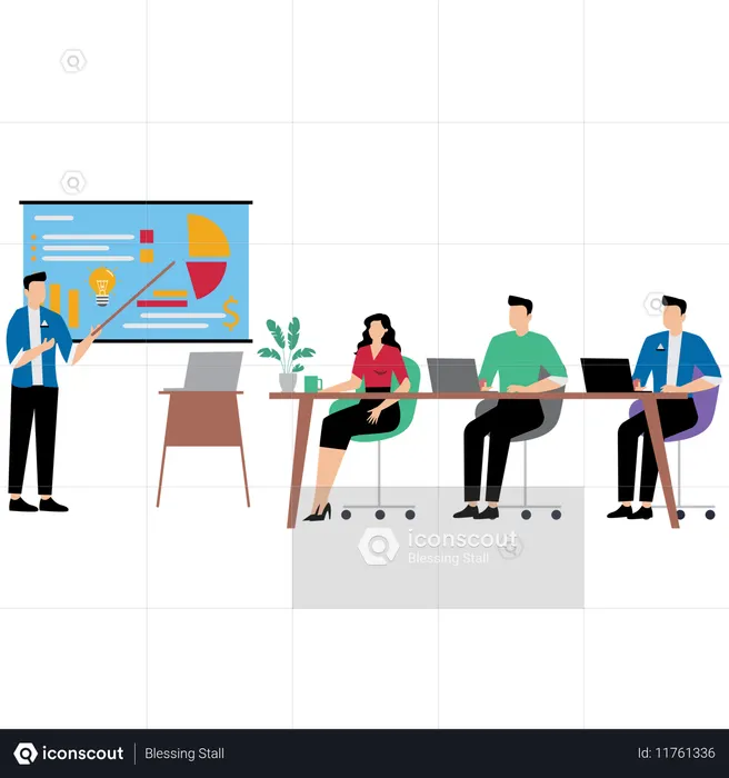 Apresentação auditiva da equipe de startups de tecnologia  Ilustração