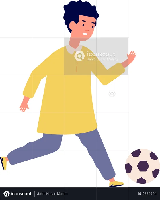 Arab boy playing with football  Illustration