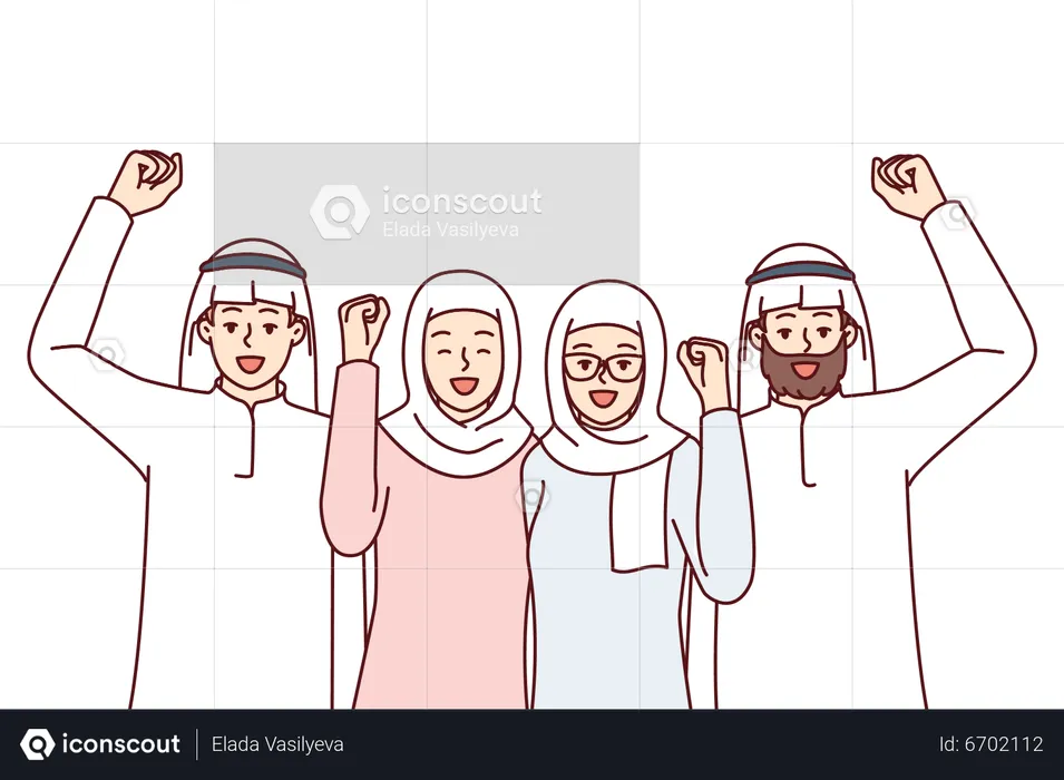 Arab business team cheering  Illustration