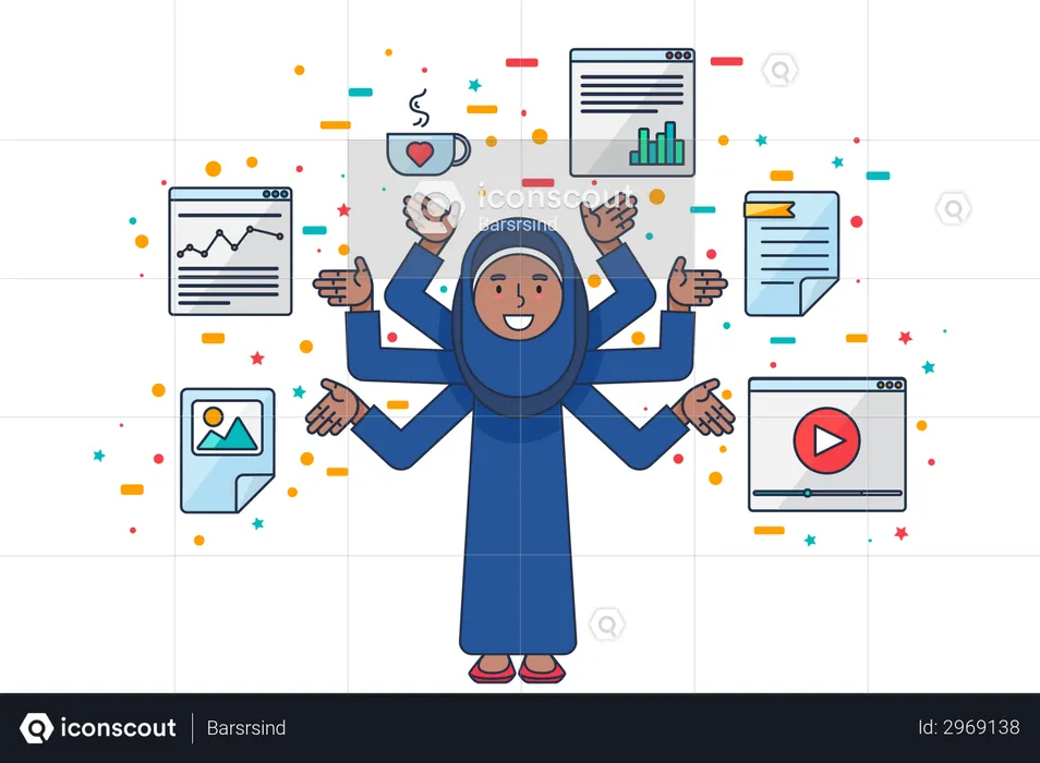 Arab business woman doing multitasking  Illustration