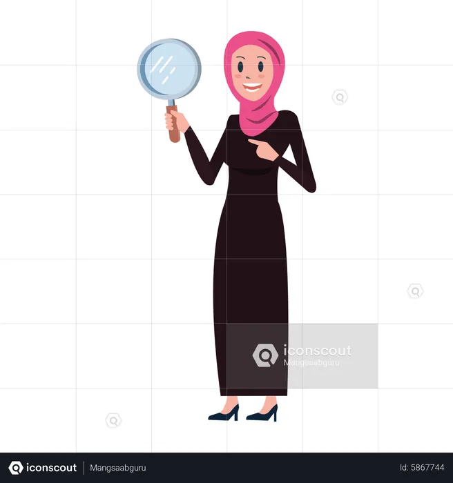 Arab business woman holding magnifier glass  Illustration