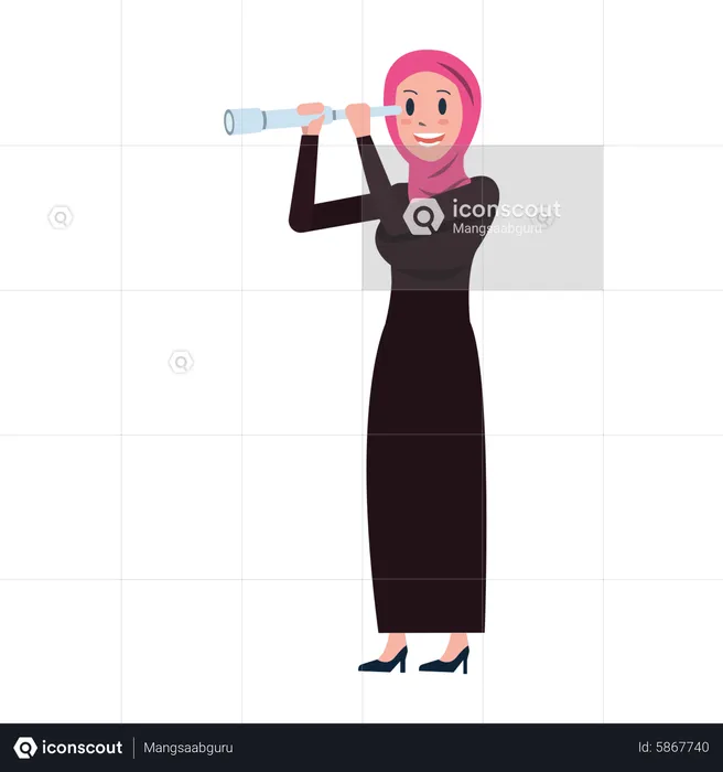 Arab business woman with binoculars  Illustration