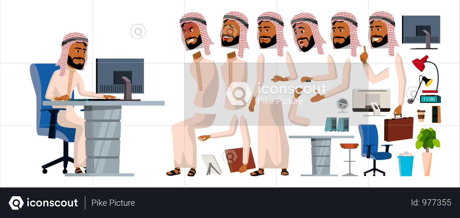 Arab Businessman Different Body Part Used In Animation  Illustration