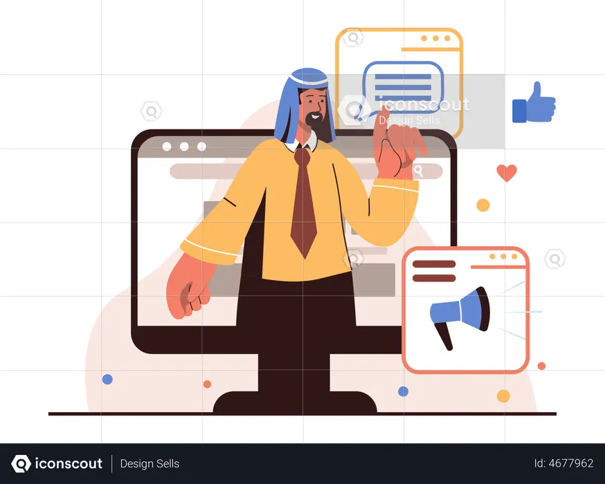 Arab businessman doing online marketing  Illustration