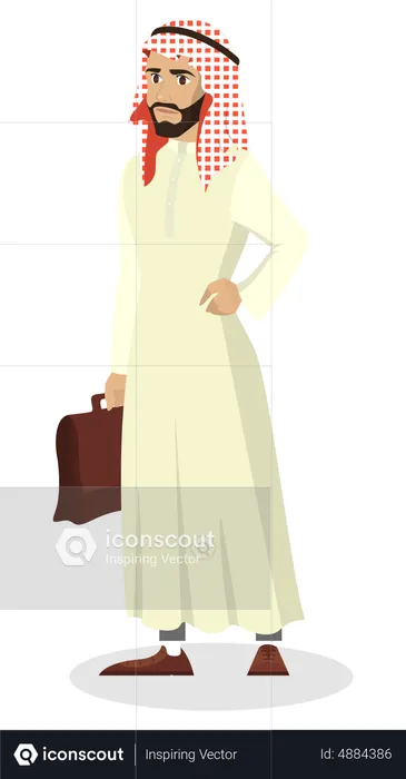 Arab businessman standing with briefcase  Illustration