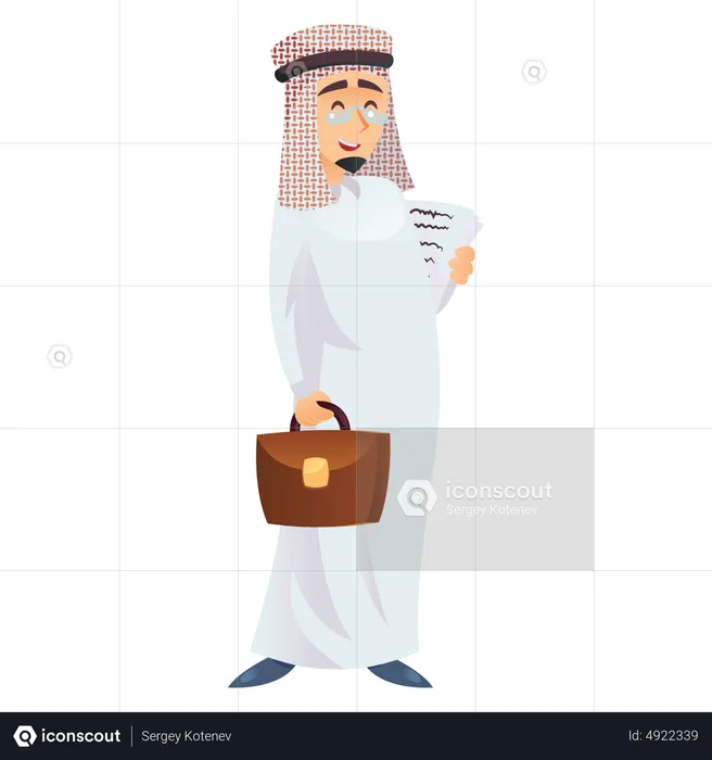 Arab businessman with contract documents  Illustration