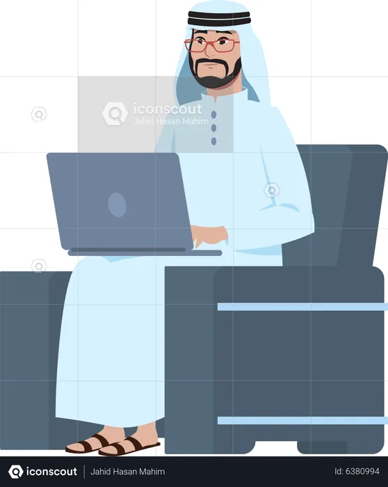 Arab businessman working on laptop  Illustration