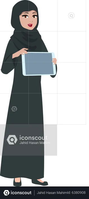 Arab businesswoman showing tablet  Illustration