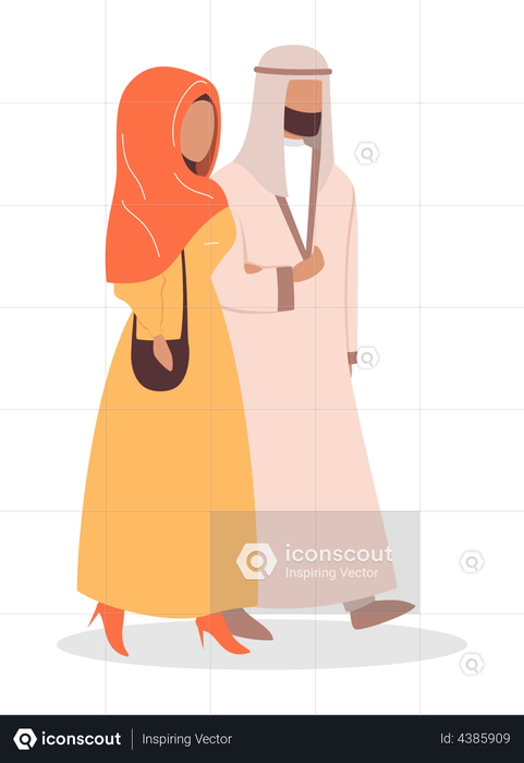 Arab couple walking together Illustration