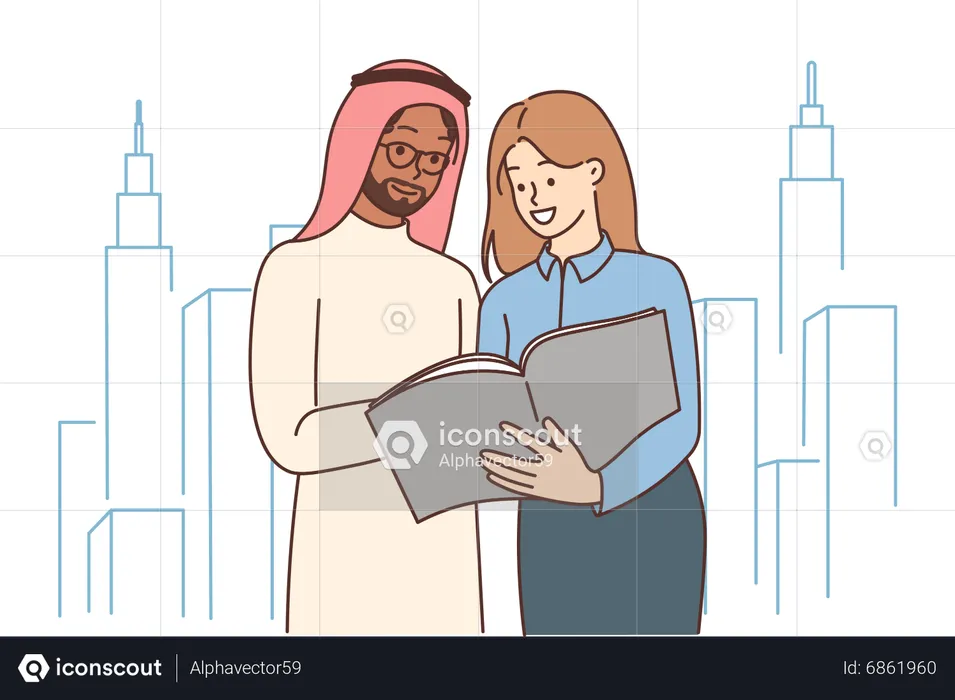 Arab developer signing building contract  Illustration
