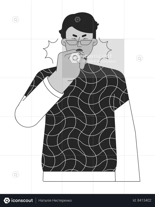 Arab eyeglasses man coughing asthma  Illustration