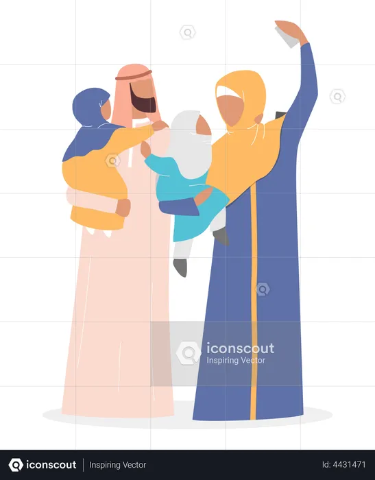 Arab family taking selfie  Illustration