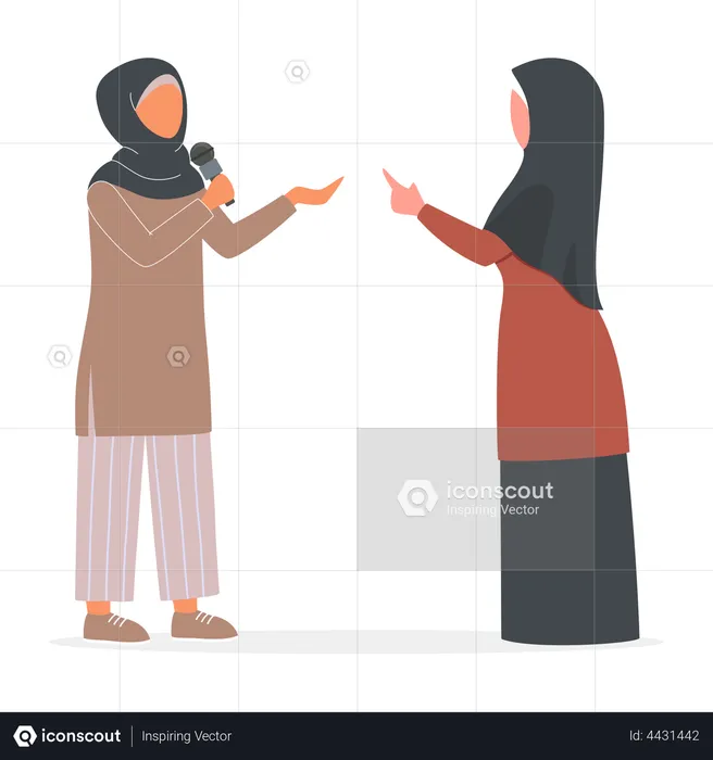 Arab female reporter interviewing female  Illustration