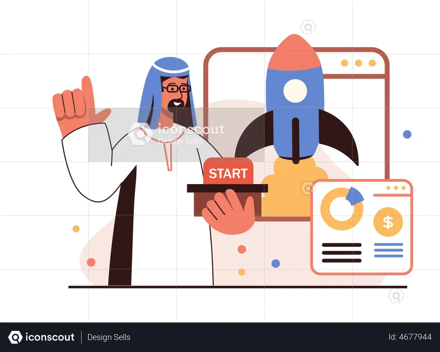 Arab man launching startup venture  Illustration