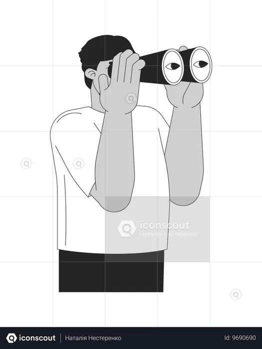 Arab man looking in binoculars  Illustration