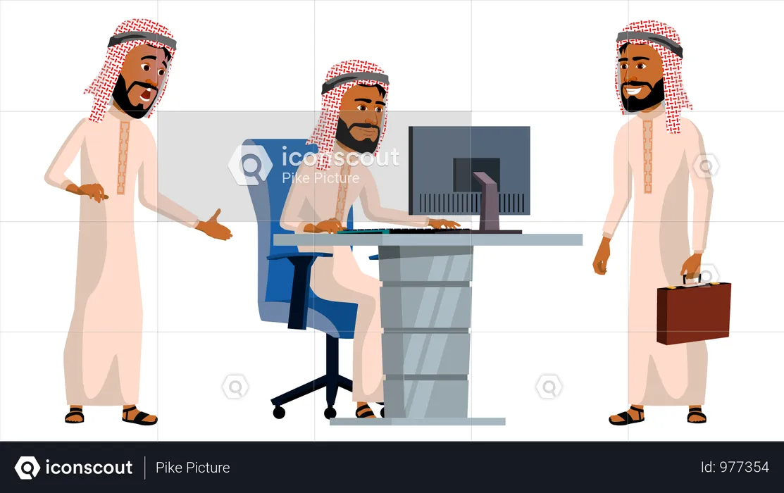 Arab Man Office Worker Working Gesture  Illustration