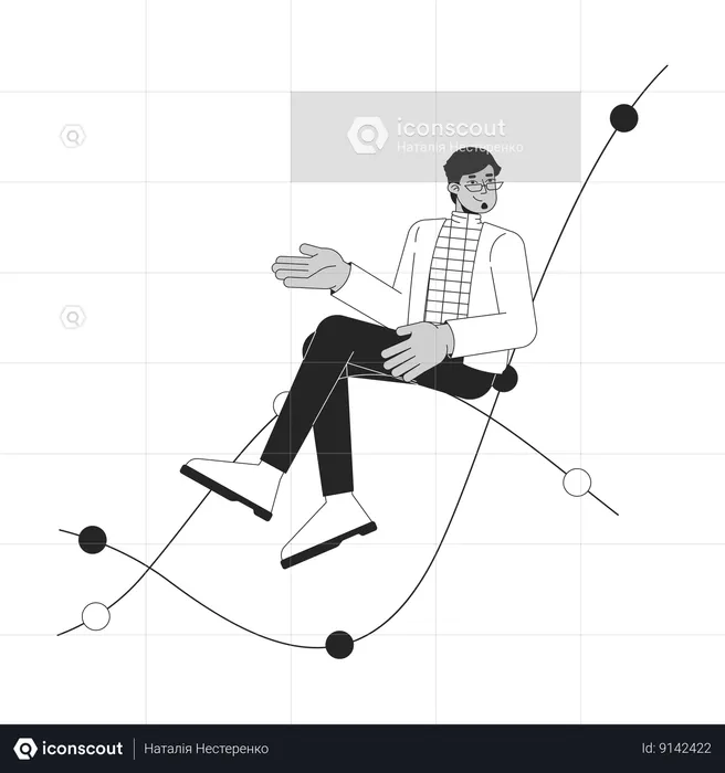 Arab man sitting on chart waves  Illustration