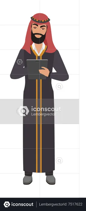 Arab man working on tablet  Illustration