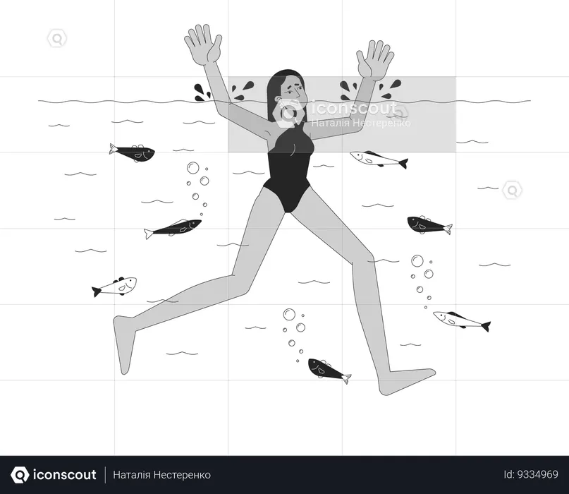 Arab woman drowning in river  Illustration