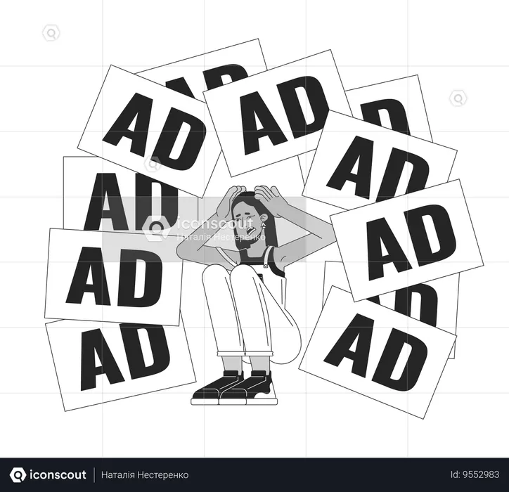 Arab woman threatened by annoying ads  Illustration