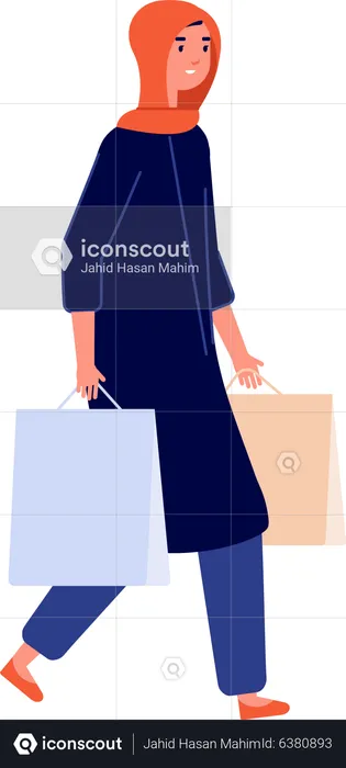 Arab woman walking with shopping bag  Illustration