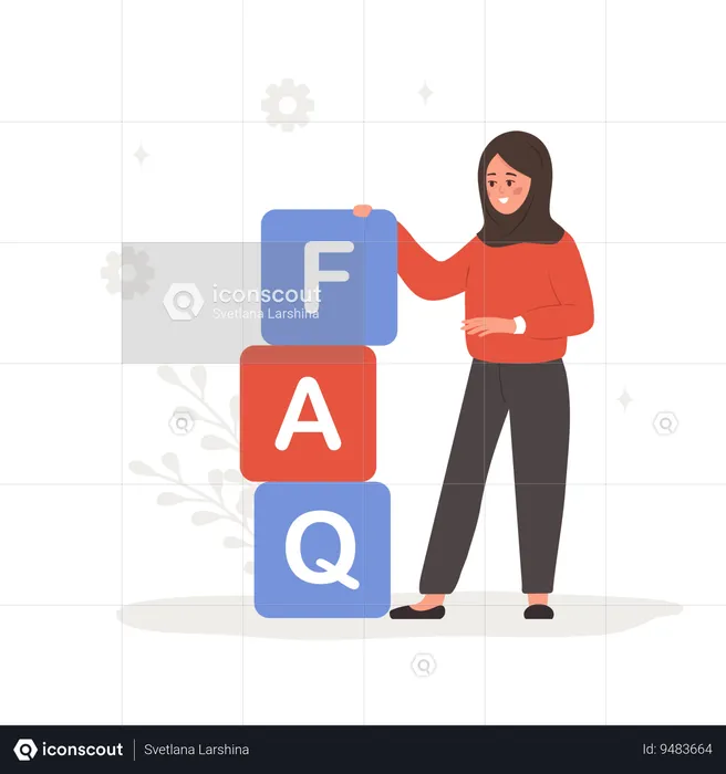 Arab woman with large cubes with letters FAQ  Illustration