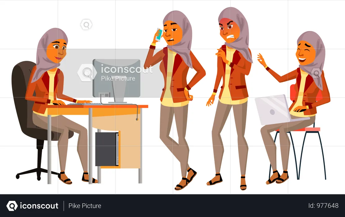 Arab Woman Working In Office  Illustration