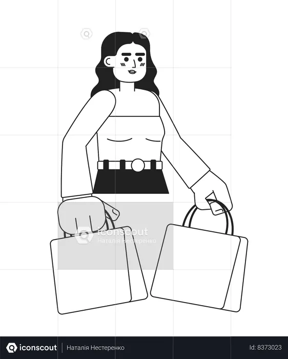 Fille brune arabe avec des sacs à provisions  Illustration