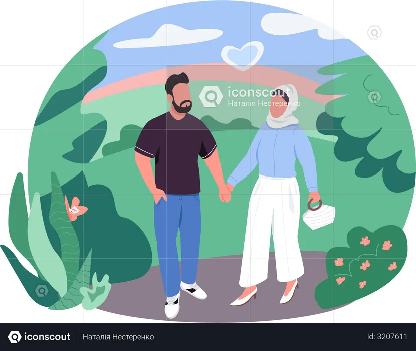 Arabian couple on walk  Illustration