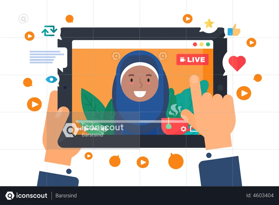 Arabian female streaming on social media  Illustration
