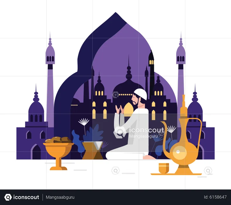 Arabian man doing Namaz before eating  Illustration