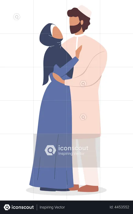 Arabian woman and man hugging  Illustration