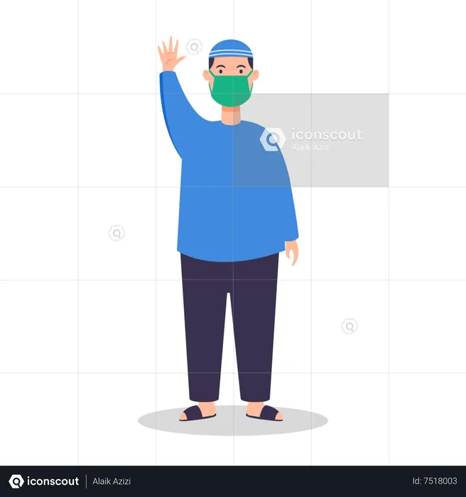 Arabic boy preventing from flu spread  Illustration