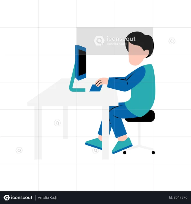 Arabic boy Working On Laptop  Illustration