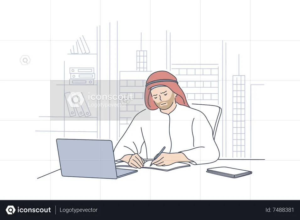 Arabic businessman working in office  Illustration